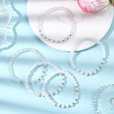 5Pcs Round Glass & CCB Beads Stretch Bracelets for Women BJEW-JB12675-1