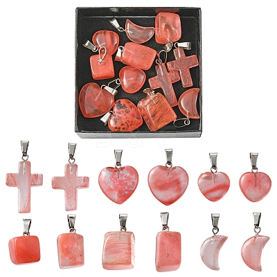 12Pcs 5 Styles Cherry Quartz Glass Pendants G-FS0005-61-1