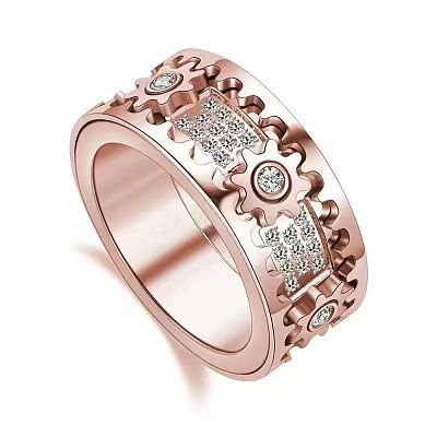 Gear Brass Micro Pave Clear Cubic Zirconia Rotatable Finger Rings FS-WGBD3BF-25-1