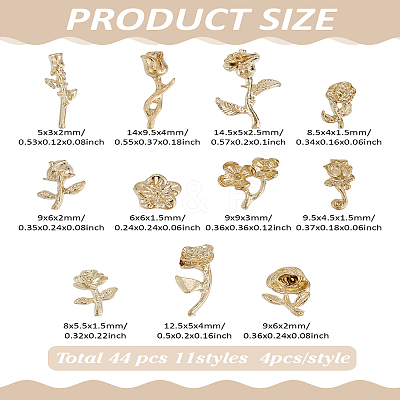 44Pcs 11 Styles Flower Alloy Cabochons FIND-LP00003-75G-1