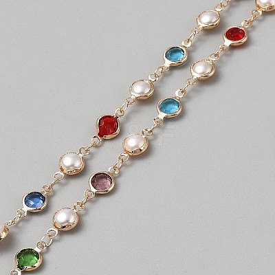 Brass Glass Flat Round Link Chains LCHA-WH0003-02KCG-1