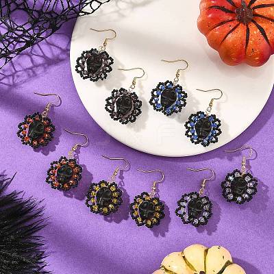 Halloween Gothic Synthetic Turquoise Skull Dangle Earrings EJEW-MZ00807-1