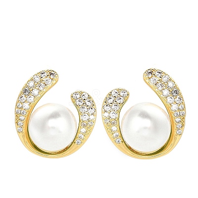 U-Shaped Brass Micro Pave Clear Cubic Zirconia Stud Earring Findings KK-D102-10G-1