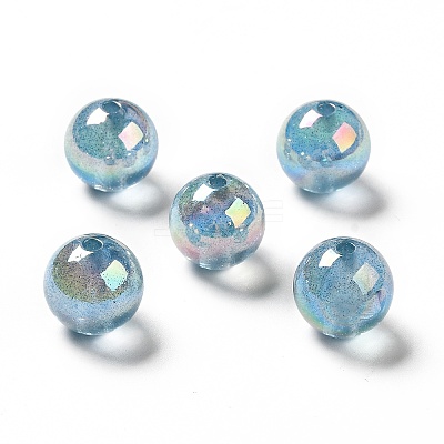 UV Plating Transparent Rainbow Iridescent Acrylic Beads OACR-D010-01E-1