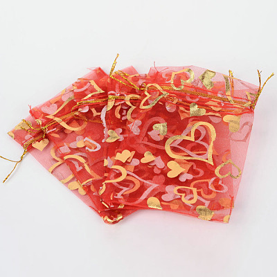 Heart Printed Organza Bags OP-R022-10x12-07-1