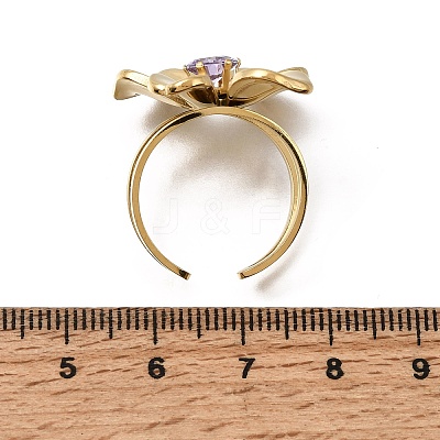 304 Stainless Steel Micro Pave Cubic Zirconia Cuff Open Rings for Women RJEW-A103-01G-02-1