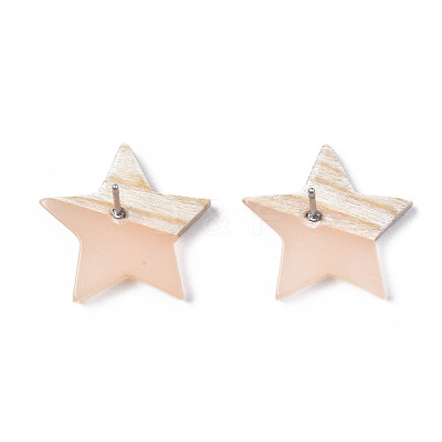 Transparent Resin & Wood Stud Earrings EJEW-N017-001A-D08-1