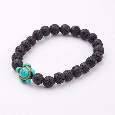 Lava Rock Beaded Stretch Bracelets BJEW-JB03036-02-1