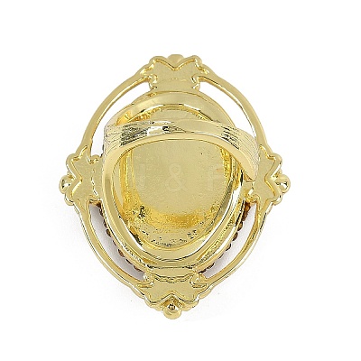 Oval with Buddha Brass Glass Finger Rings RJEW-P128-01G-1
