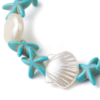 Synthetic Turquoise & ABS Plastic Imitation Pearl Beaded Stretch Bracelets BJEW-JB10567-1
