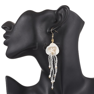 3 Pairs 304 Stainless Steel Gemstone & Glass Seed Beaded Jellyfish Dangle Earrings EJEW-MZ00529-1