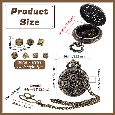 Vintage Alloy Flat Round Hollow Pocket Watch with Brass Curb Chain AJEW-PH0007-68AB-1