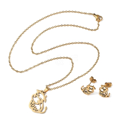 Hollow Cow 201 Stainless Steel Pendant Necklaces & Stud Earrings Sets for Women SJEW-Q025-05G-1