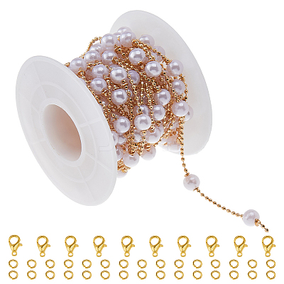 DIY Brass ABS Imitation Pearl Bead Handmade Chains Necklaces Making Kits DIY-HS0001-65B-1