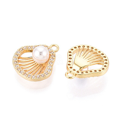 Brass Micro Pave Clear Cubic Zirconia and ABS Imitation Pearl Pendants KK-T074-118G-1