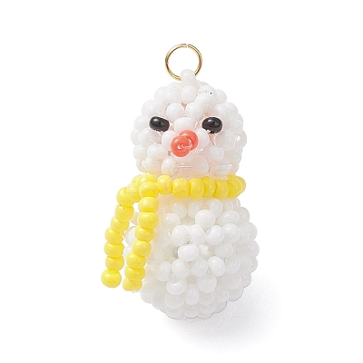 Glass Seed Beaded Snowman Pendants PALLOY-MZ01007-03-1