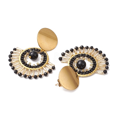 Boho Natural Black Onyx Ear Studs EJEW-MZ00239-1