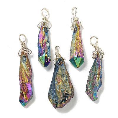 Electroplated Platinum Palted Copper Wire Wrapped Natural Quartz Crystal Pendants G-L133-07H-1