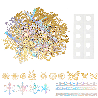 5 Bags 5 Style Waterproof Hot Stamping PET Mixed Pattern Stickers DIY-GL0006-01-1