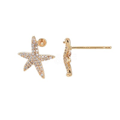 Brass Micro Pave Clear Cubic Zirconia Stud Earring Findings KK-S364-135-1
