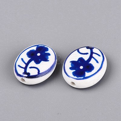Hand Painted Tulip Flower Oval Porcelain Beads PORC-N012-11H-1