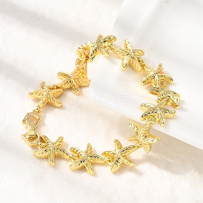 Summer Beach Brass Starfish Link Chain Bracelets BJEW-C118-04G-1