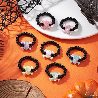Acrylic Skull Stretch Rings RJEW-JR00927-01-1