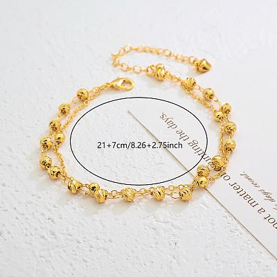 Vintage Beach Brass Round Ball Link Chain Double Layer Anklets for Women NU3457-1