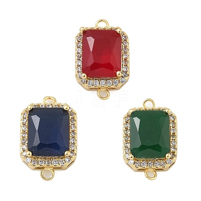 Rack Plating Brass Micro Pave Clear Cubic Zirconia Rectangle Connector Charms KK-A234-028-1