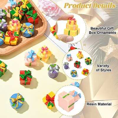 21Pcs 7 Styles Christmas Resin Gift Box Ornaments AJEW-CJ0001-81-1
