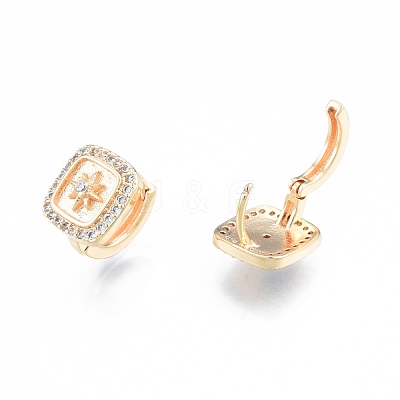 Clear Cubic Zirconia Square with Star Hoop Earrings EJEW-F291-06G-1