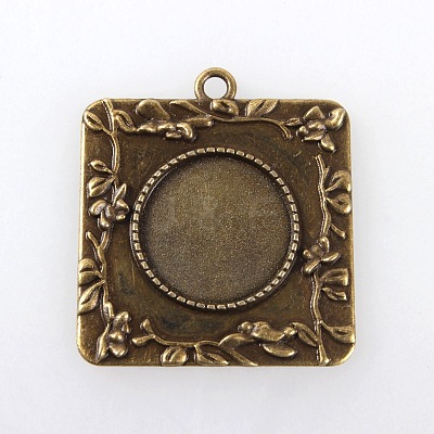 Vintage Tibetan Style Alloy Square Carved Branch Pendant Cabochon Bezel Settings X-TIBEP-M018-17AB-NF-1