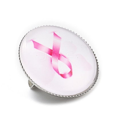 Breast Cancer Awareness Ribbon Glass Brooches LS-JEWB-L019-01B-1
