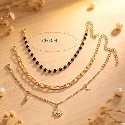 Iron and Zinc Alloy Chain Sun Charm Multi-Strand Bracelet Sets NI2300-5-1
