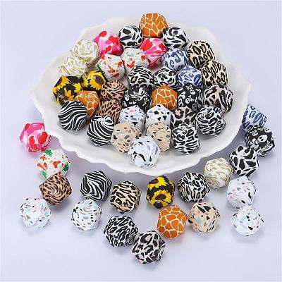 Colorful Pattern Printed Silicone Focal Beads SI-JX0022A-12-1