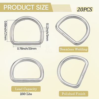 304 Stainless Steel D Rings STAS-CP0001-05B-1
