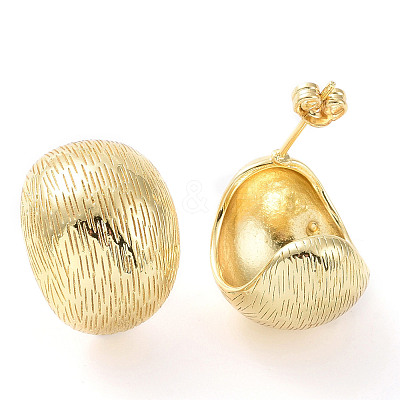 Rack Plating Brass Textured Half Round Stud Earrings EJEW-G315-08G-1