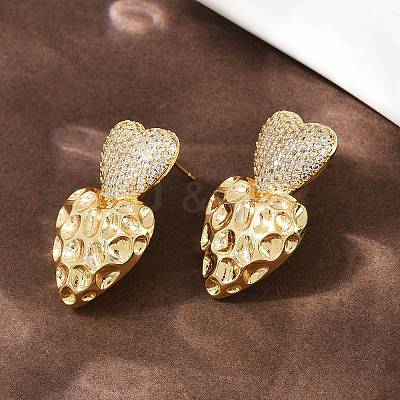 Brass Micro Pave Clear Cubic Zirconia Dangle Stud Earrings EJEW-L275-15G-01-1