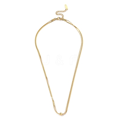 201 Stainless Steel Double Layer Necklace with Round Ball Beaded for Women NJEW-D055-01G-1