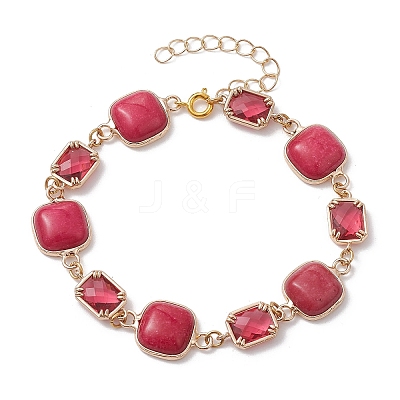 Dyed Natural White Jade Square & Alloy Link Chain Bracelets for Women BJEW-JB10129-1