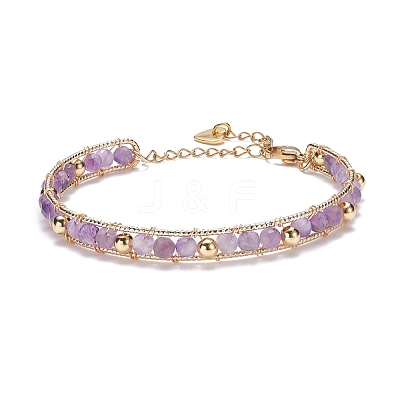 Round Natural Amethyst Beaded Bracelet BJEW-TA00038-02-1