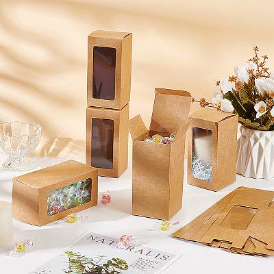 Kraft Paper Candy Boxes with PVC Clear Window CON-WH0097-07A-02A-1