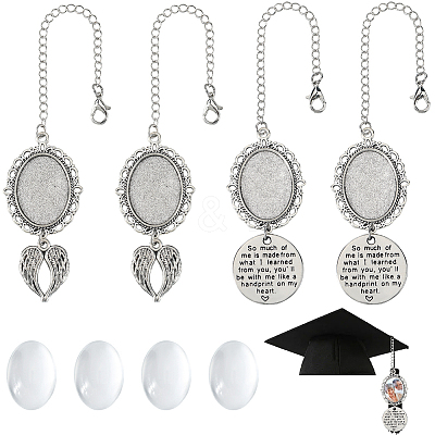 Wing & Flat Round Alloy & Brass Doctoral Cap Graduation Hanging Pendants HJEW-SP00002-1