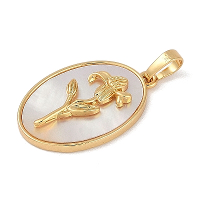 Rack Plating Brass Pave Shell Oval Pendants KK-U032-92G-06-1