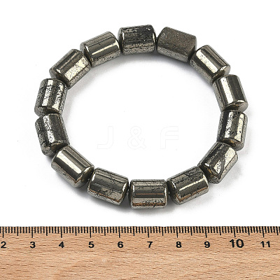 Column Natural Gold Pyrite/Golden Pyrite Beads Stretch Bracelets for Women Men BJEW-A148-01A-29-1