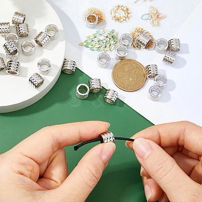 24Pcs Grooved Stainless Steel European Beads STAS-HS0001-81B-1