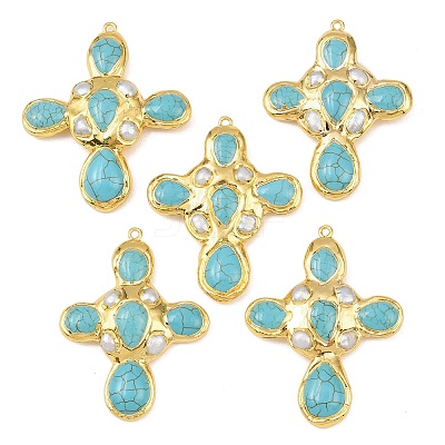 Dyed Synthetic Turquoise & Natural Pearl Big Pendants KK-H516-23G-1
