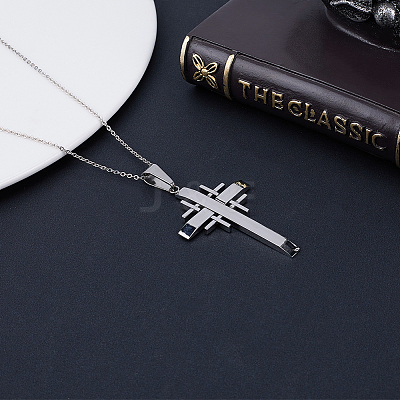 1Pc 304 Stainless Steel Cross Pendants STAS-BBC0005-89-1