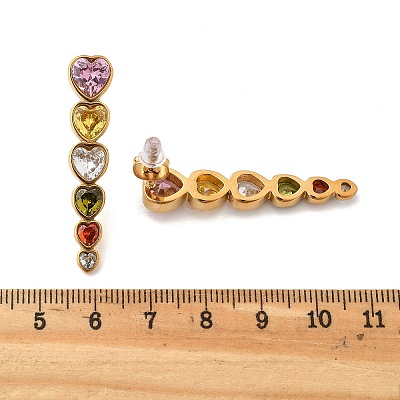 304 Stainless Steel Colorful Cubic Zirconia Tassel Stud Earrings EJEW-Z094-01G-G-1