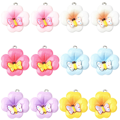 24Pcs 6 Colors Opaque Resin Pendants RESI-SC0006-47-1